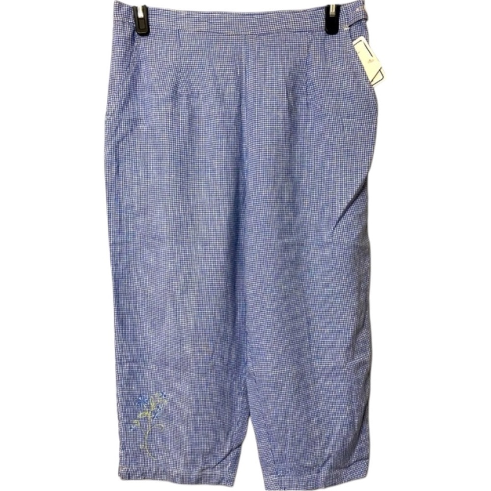 Ericka Pants, Linen, Rayon, Crop, Floral, Embroidered, Wide leg, Sz L​​, NWT​